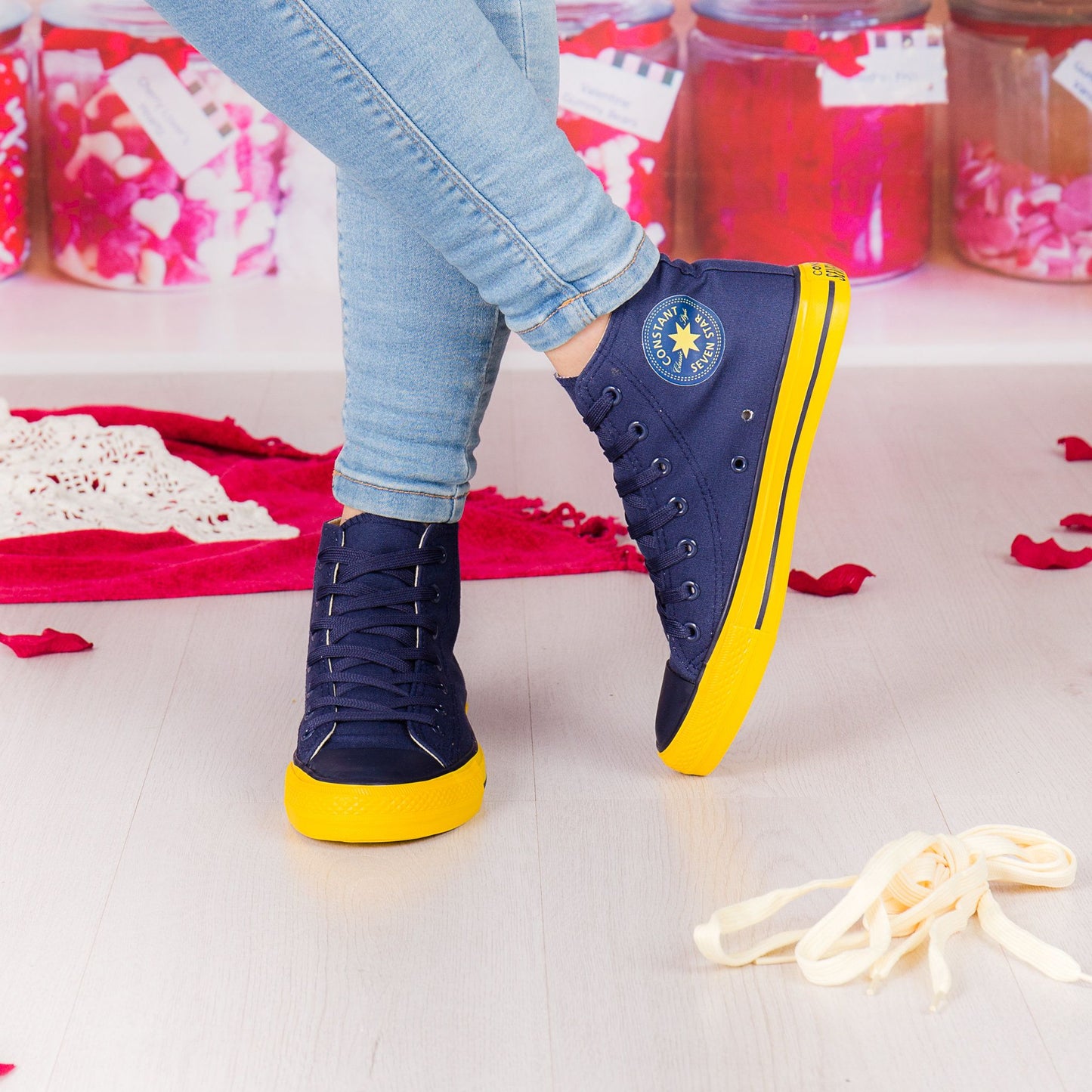 Дамски високи сини кецове - Nikol - Blue - Yellow