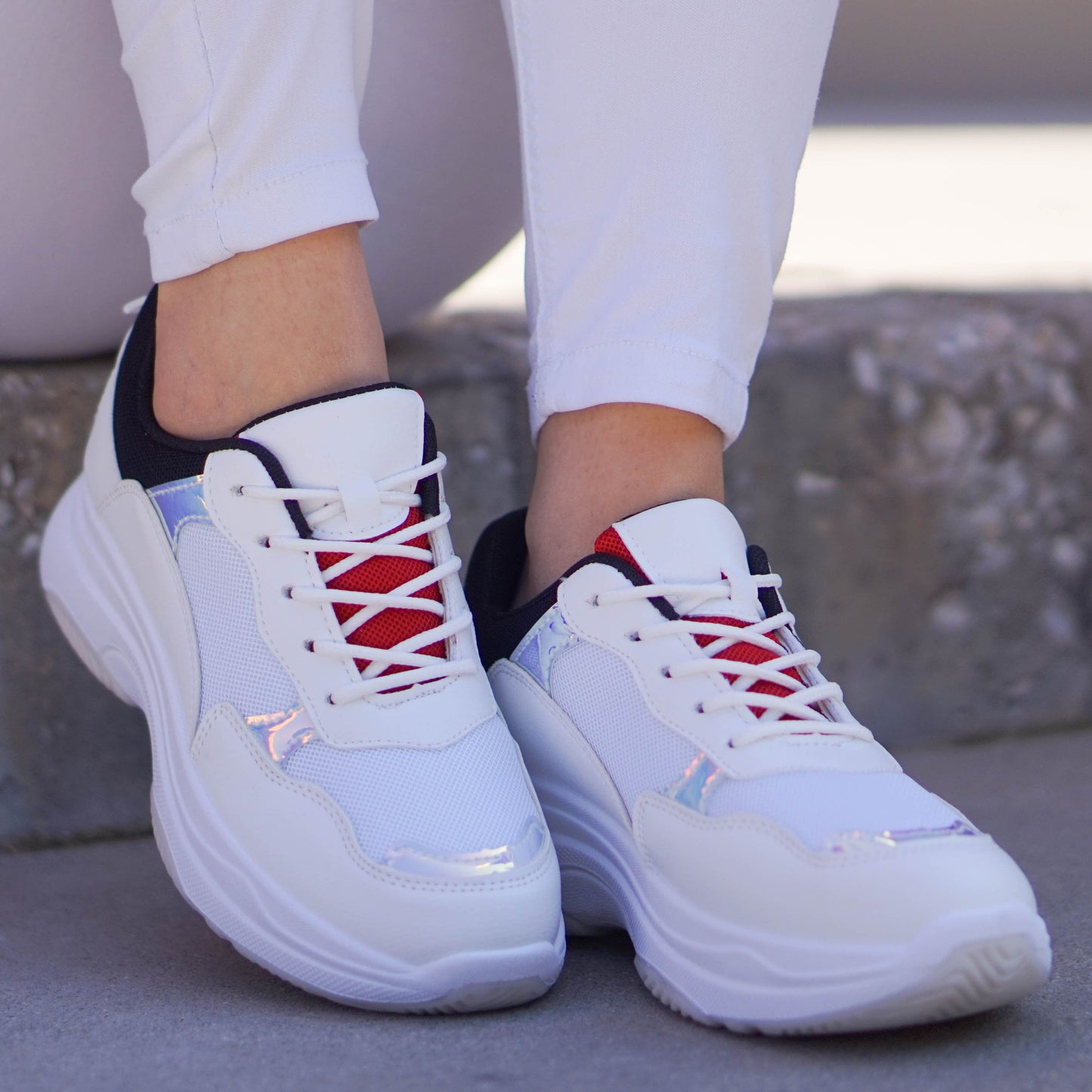 Дамски бели маратонки - Sabrina - White - Black