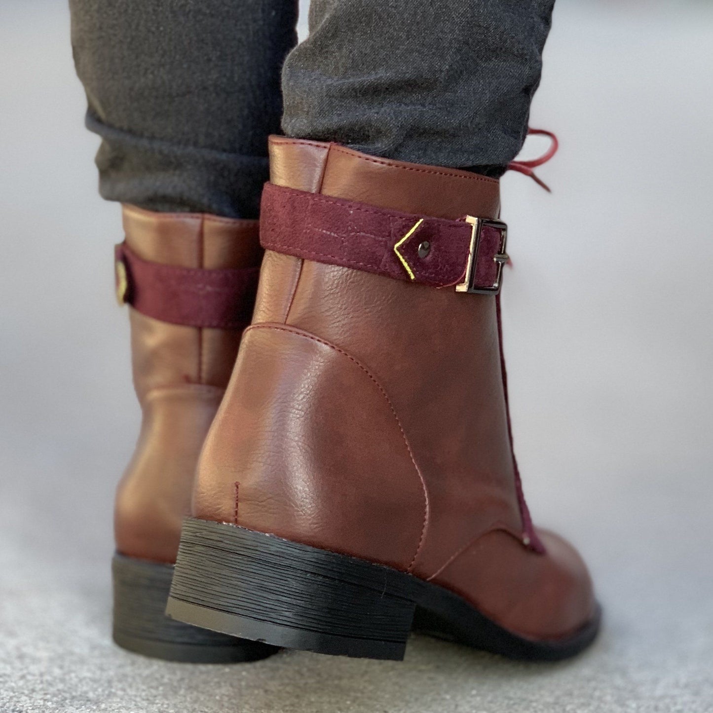 Дамски боти в цвят бордо - Ela - Wine