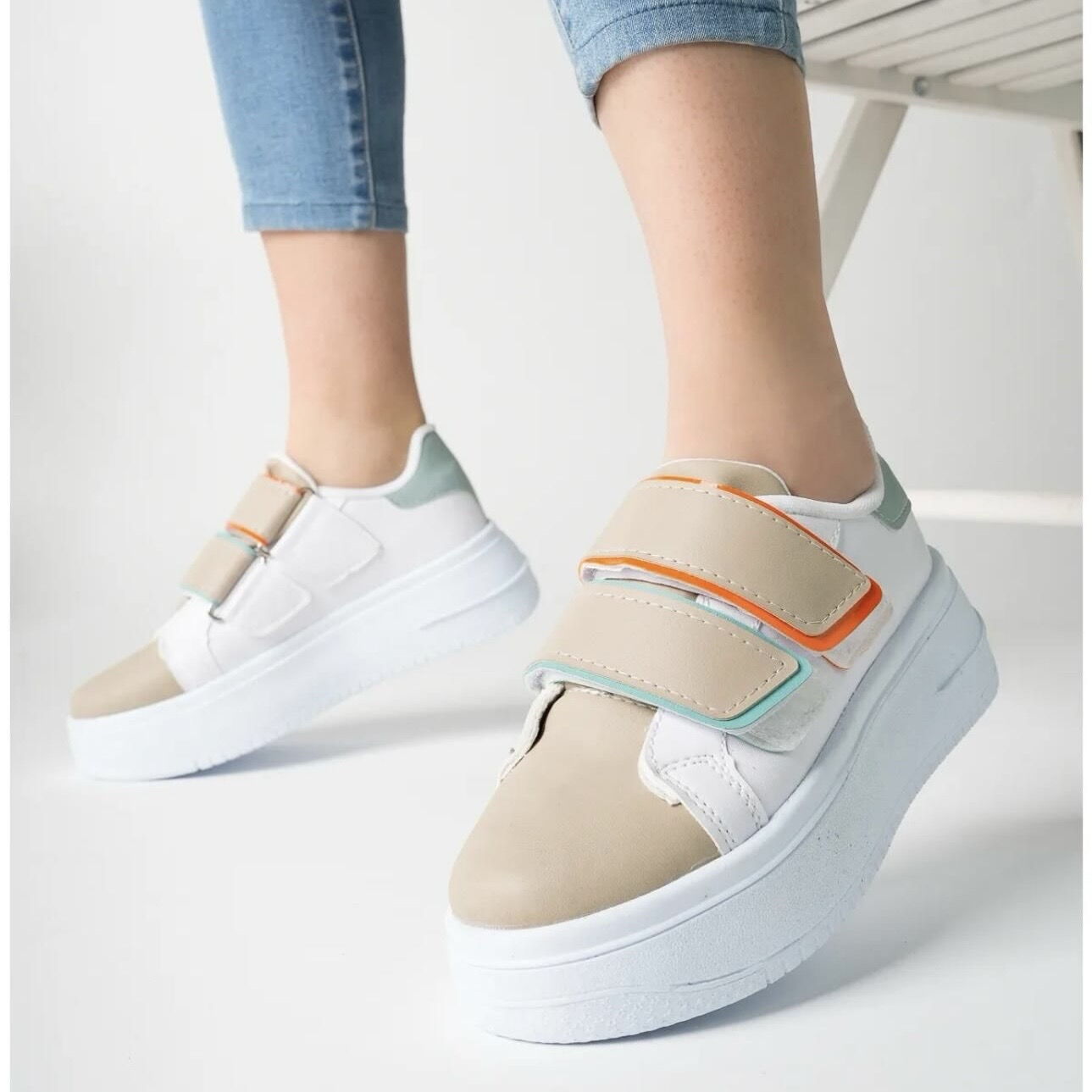 Дамски бели маратонки - Pauline - White - Beige