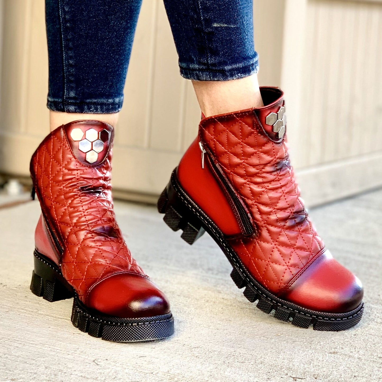 Дамски боти в цвят бордо - Leila - Wine