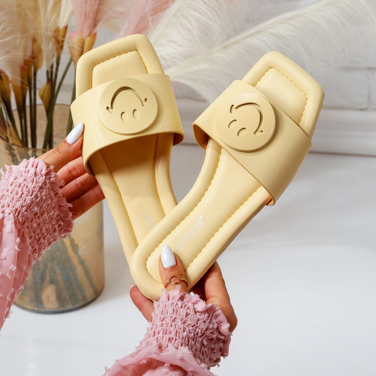 Дамски жълти чехли - Smile - Yellow