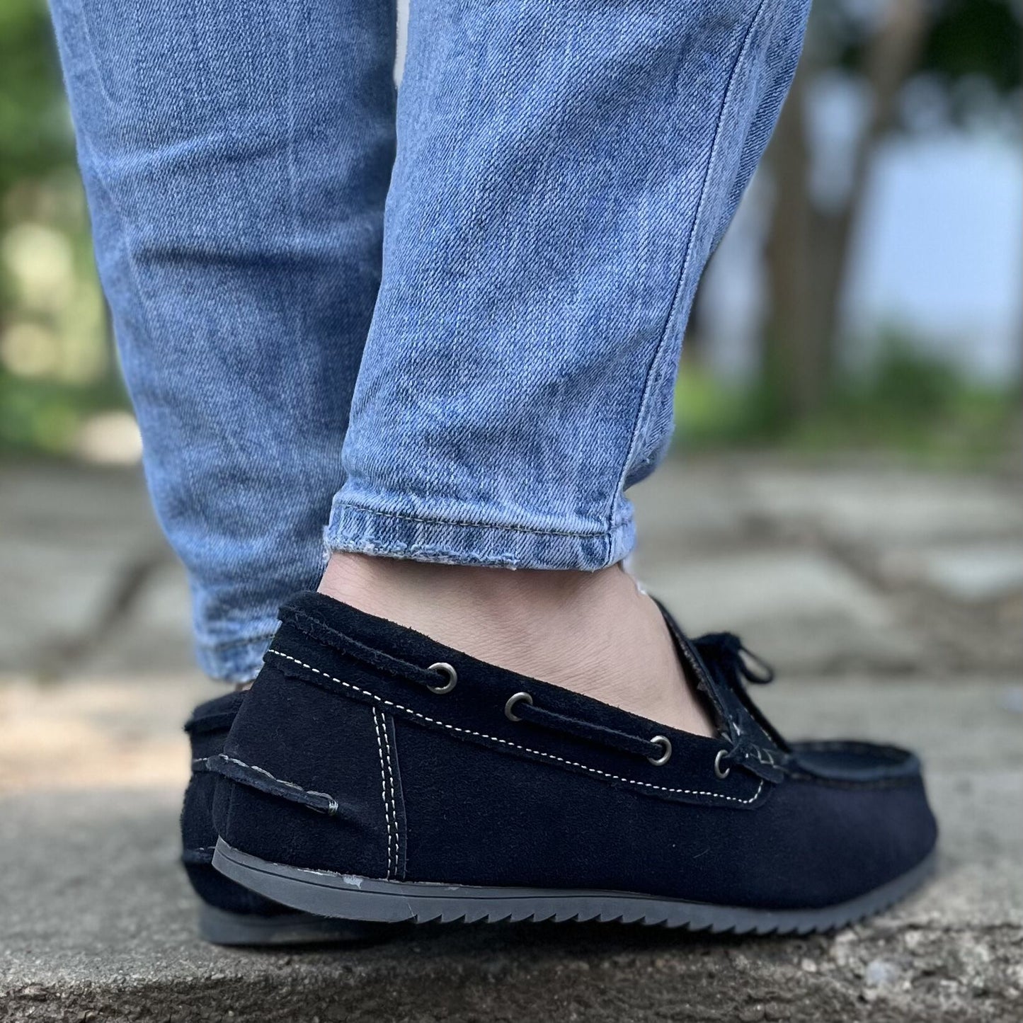 Мъжки сини мокасини от естествен велур - Rohan - Blue