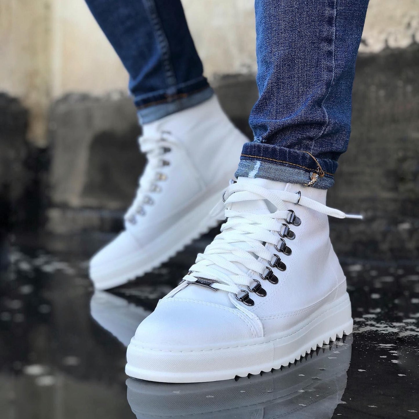 Мъжки високи бели кецове - Frank - White