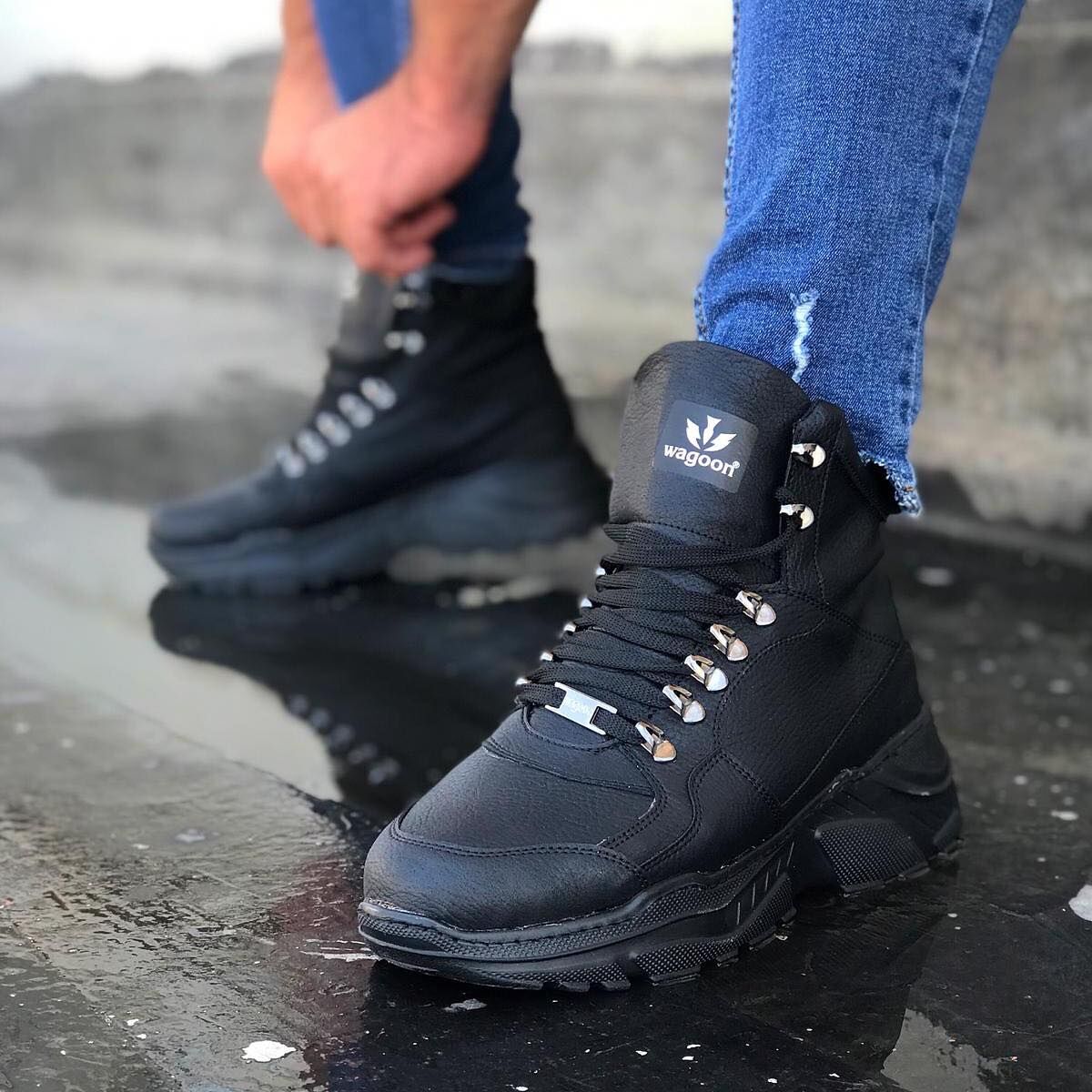 Мъжки високи черни маратонки - Greg - Black