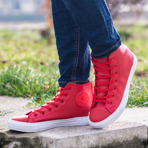 Дамски високи червени кецове - Nikol - Red/White