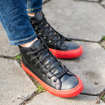 Дамски високи черни кецове - Nikol - Nero/Red