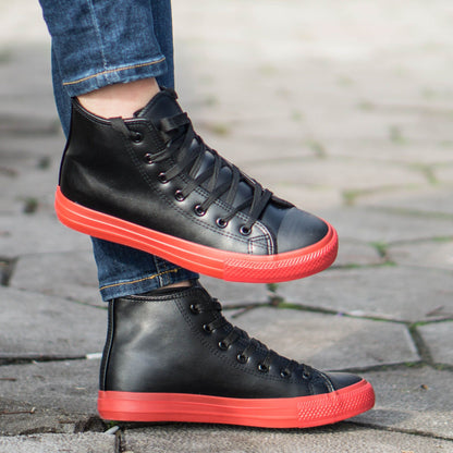 Дамски високи черни кецове - Nikol - Nero/Red