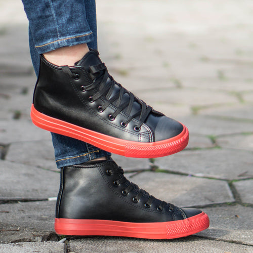 Дамски високи черни кецове - Nikol - Nero/Red