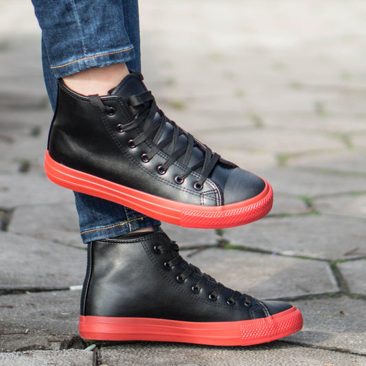 Дамски високи черни кецове - Nikol - Nero/Red