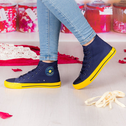 Дамски високи сини кецове - Nikol - Blue - Yellow