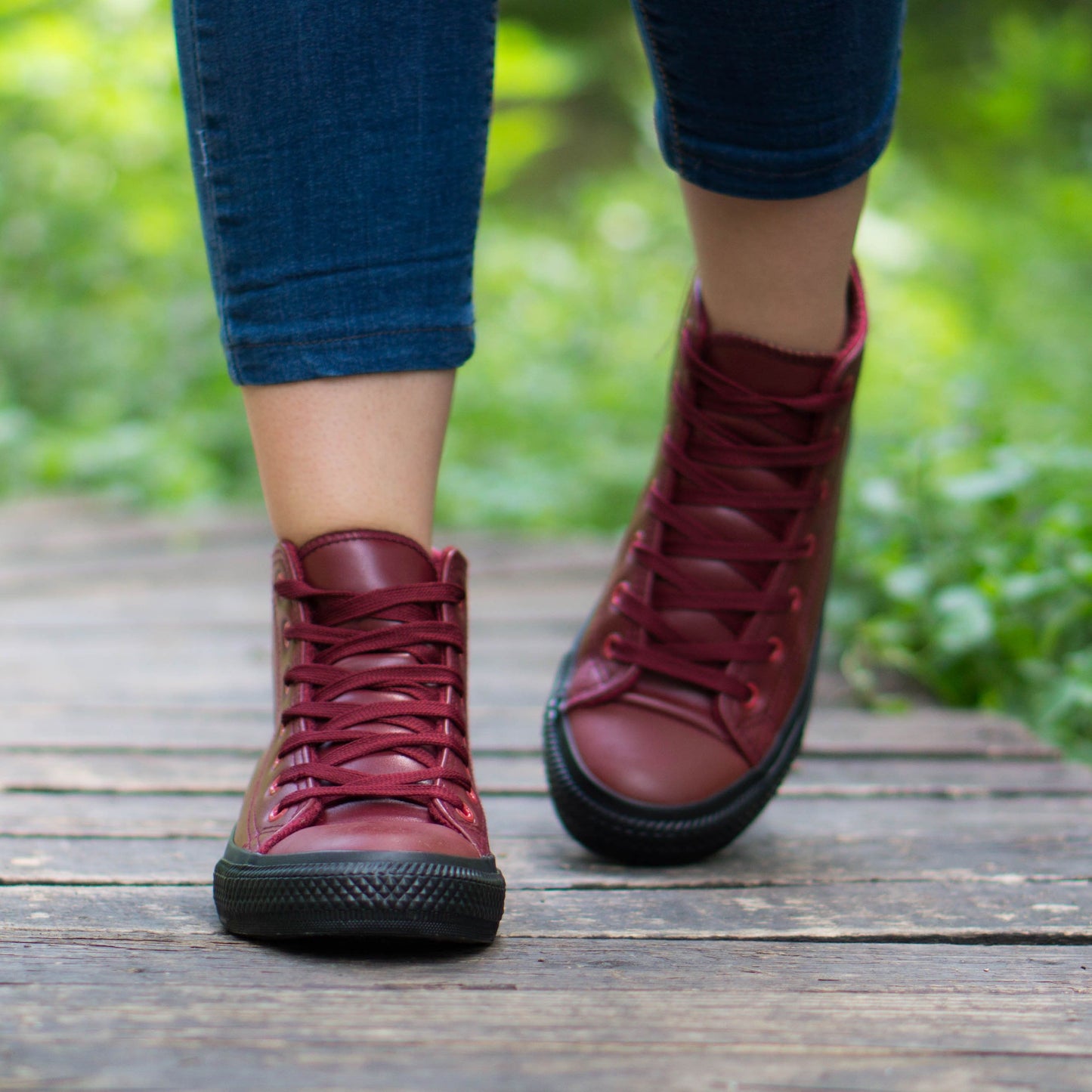 Дамски високи кецове в цвят бордо  - Nikol - Wine - Black