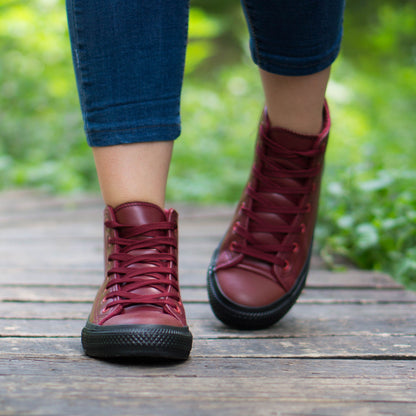 Дамски високи кецове в цвят бордо  - Nikol - Wine - Black