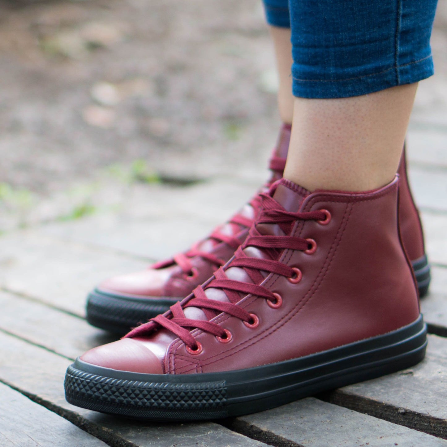 Дамски високи кецове в цвят бордо  - Nikol - Wine - Black