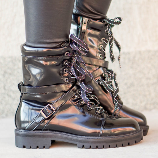 Дамски лачени черни боти - Trinity - Black