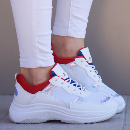 Дамски бели маратонки - Sabrina - White - Red