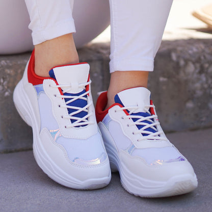 Дамски бели маратонки - Sabrina - White - Red