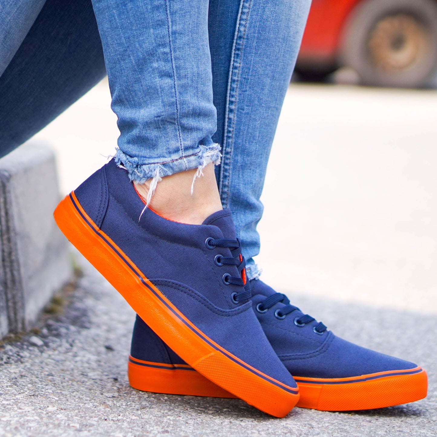 Дамски сини кецове - Anna - Navy - Orange