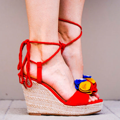 Дамски червени сандали на платформа - Charlee - Red