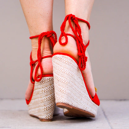 Дамски червени сандали на платформа - Charlee - Red