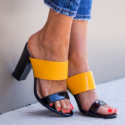 Дамски жълти сандали на ток - Rishelle - Yellow