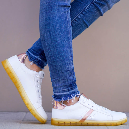 Дамски бели кецове с жълта подметка - Alika - Yellow