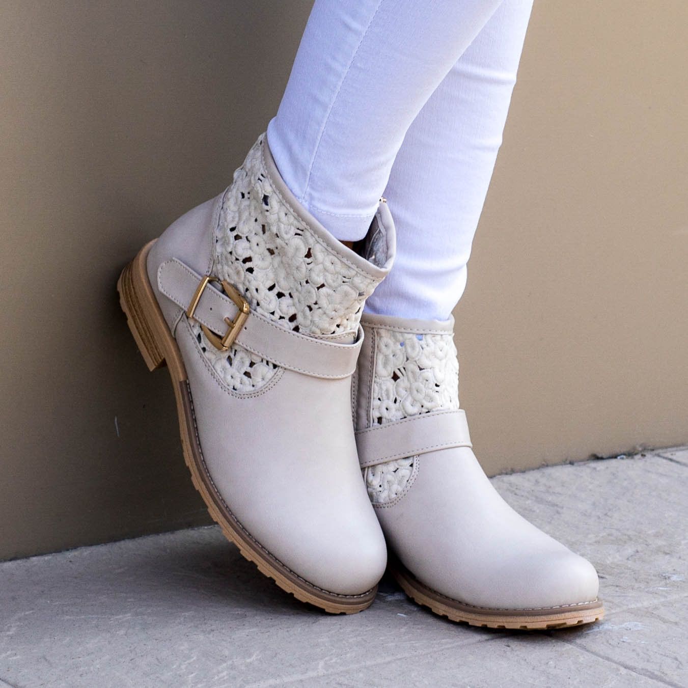 Дамски бежови боти - Mausi - Beige