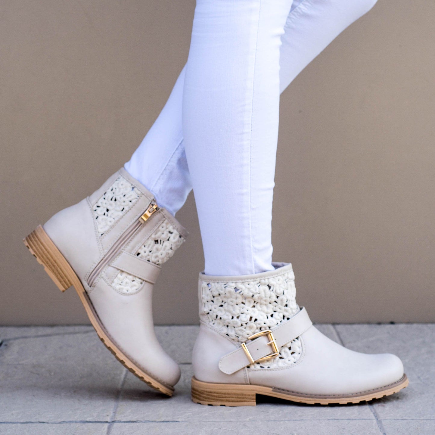 Дамски бежови боти - Mausi - Beige