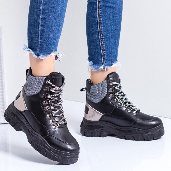 Дамски високи, черни маратонки -  Imagine - Black