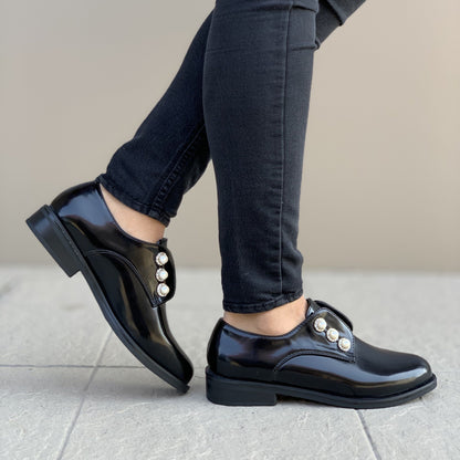 Дамски черни, лачени обувки - Mason - Black