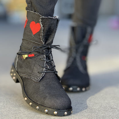 Дамски дънкови, черни боти - Ryella - Black