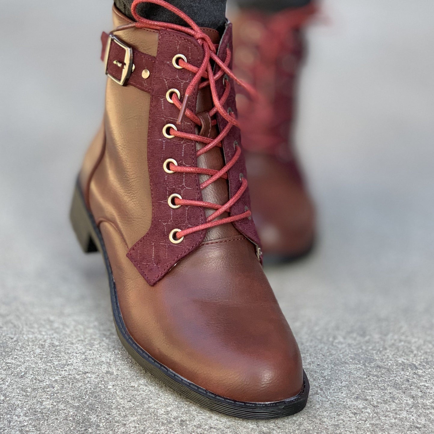 Дамски боти в цвят бордо - Ela - Wine