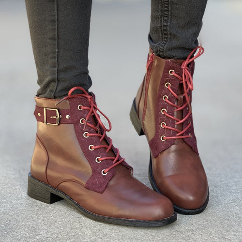 Дамски боти в цвят бордо - Ela - Wine