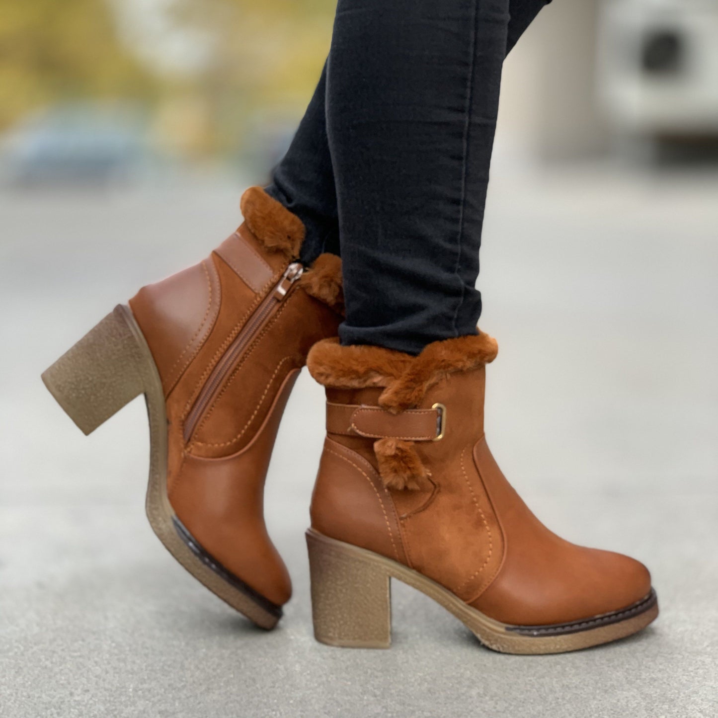 Дамски кафяви боти - Lian - Camel