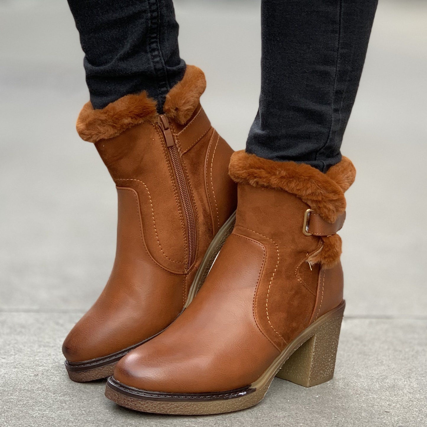 Дамски кафяви боти - Lian - Camel