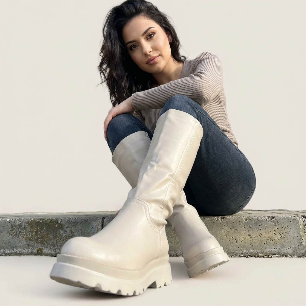 Дамски бежови ботуши - Venera  - Beige