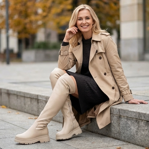 Дамски бежови чизми- Selenay - Beige