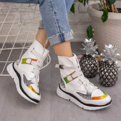 Дамски бели боти - Auren - White - Silver