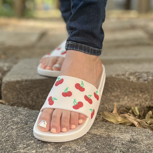 Дамски бели чехли - Cherry - White