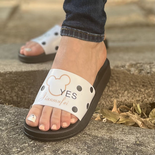 Дамски бели чехли - Mickey - White