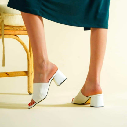 Дамски бели чехли на ток - Suzan - White