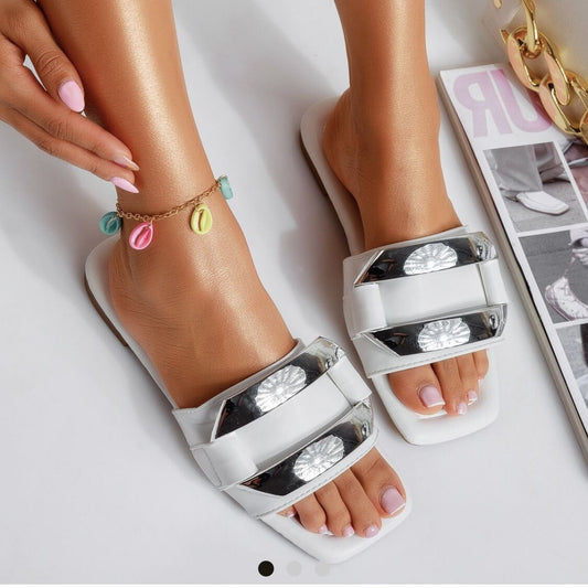 Дамски бели чехли - Sally - White