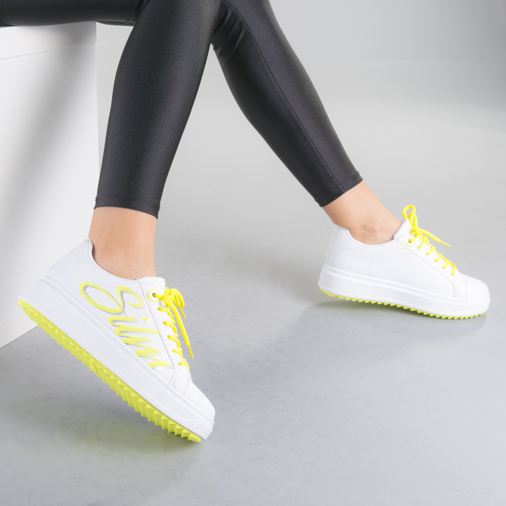 Дамски бели кецове - Amberlin - White - Yellow