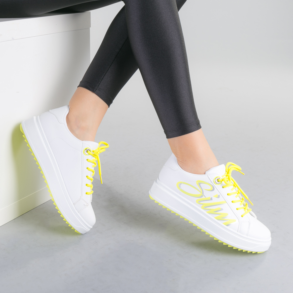 Дамски бели кецове - Amberlin - White - Yellow