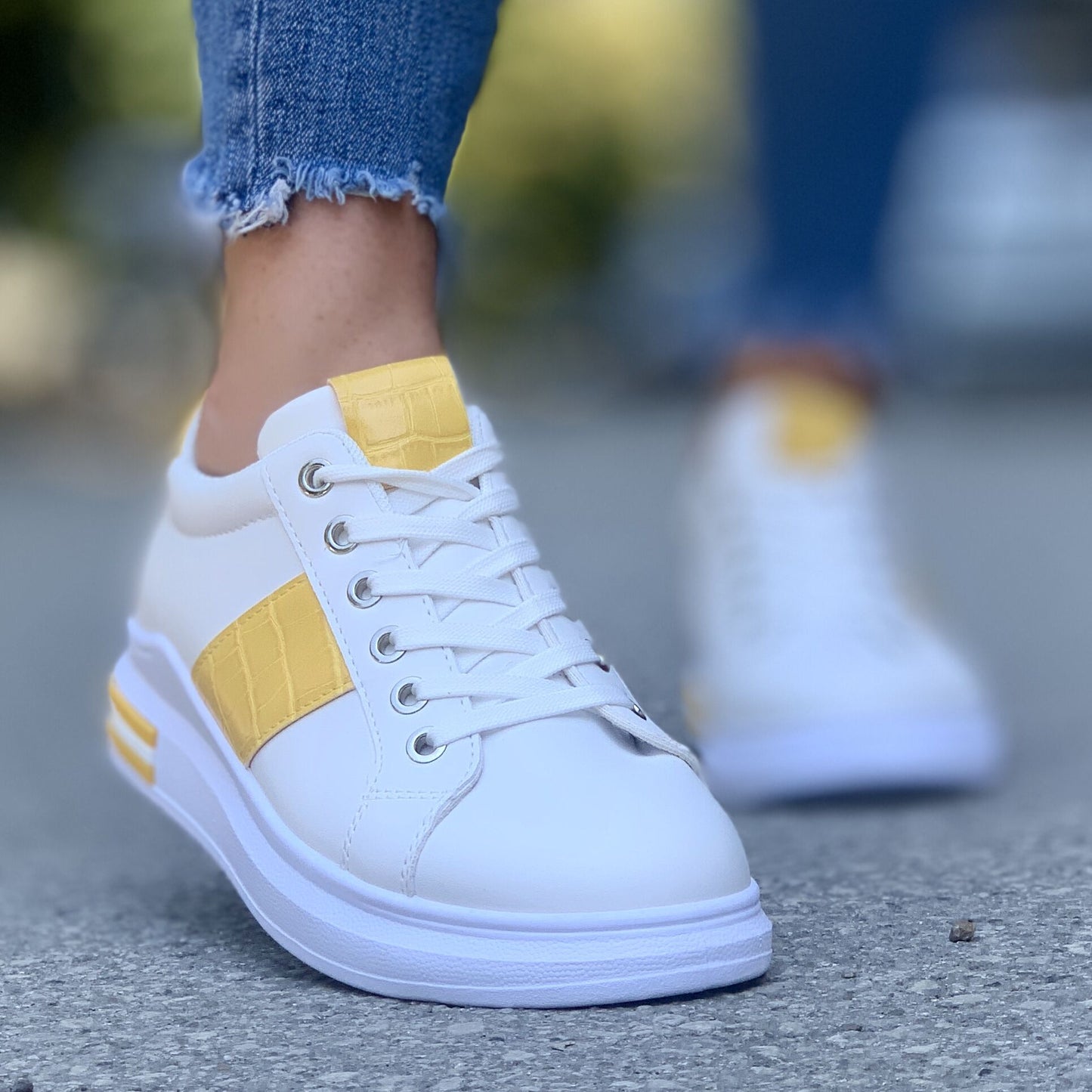 Дамски бели кецове Maura - Yellow