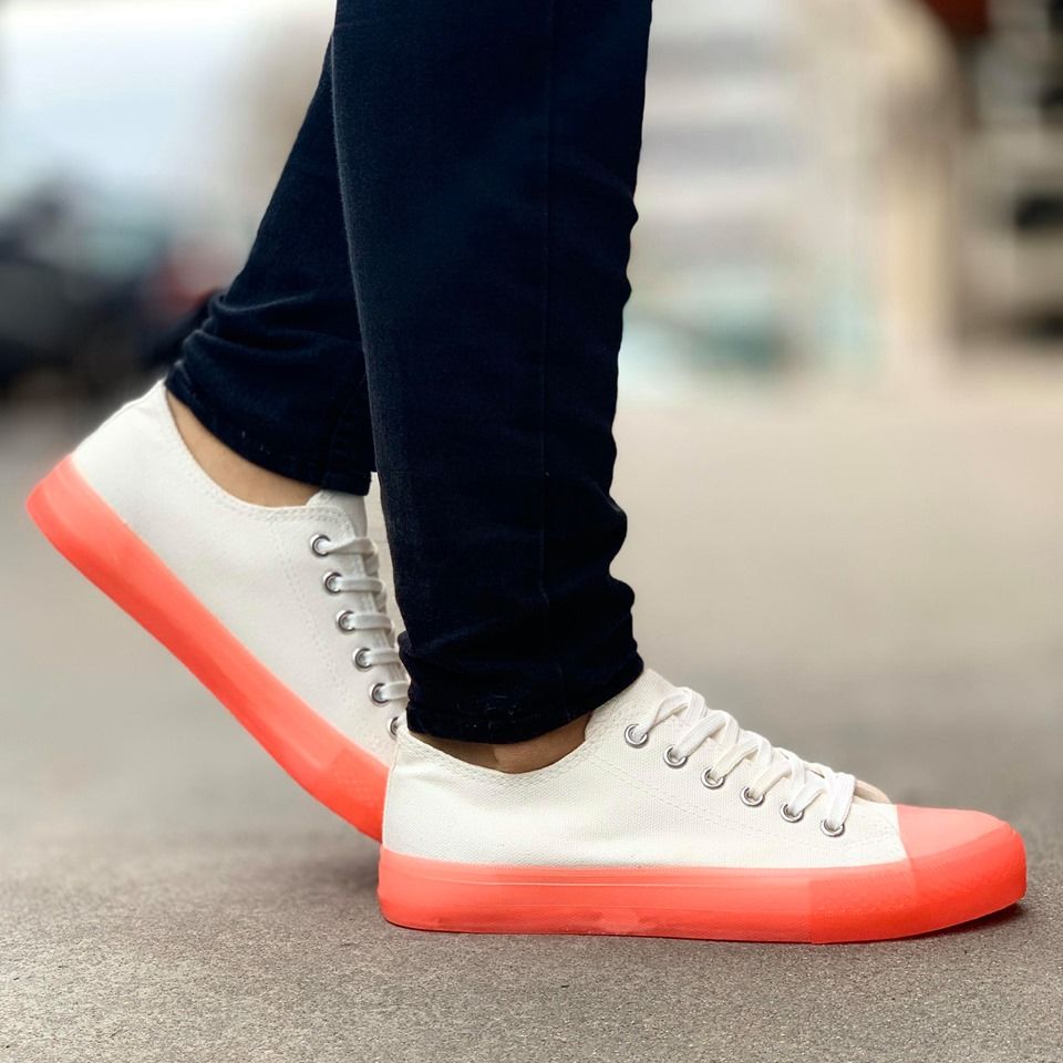 Дамски бели кецове - Mery - Peach Red