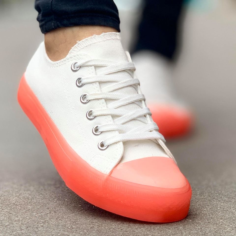 Дамски бели кецове - Mery - Peach Red