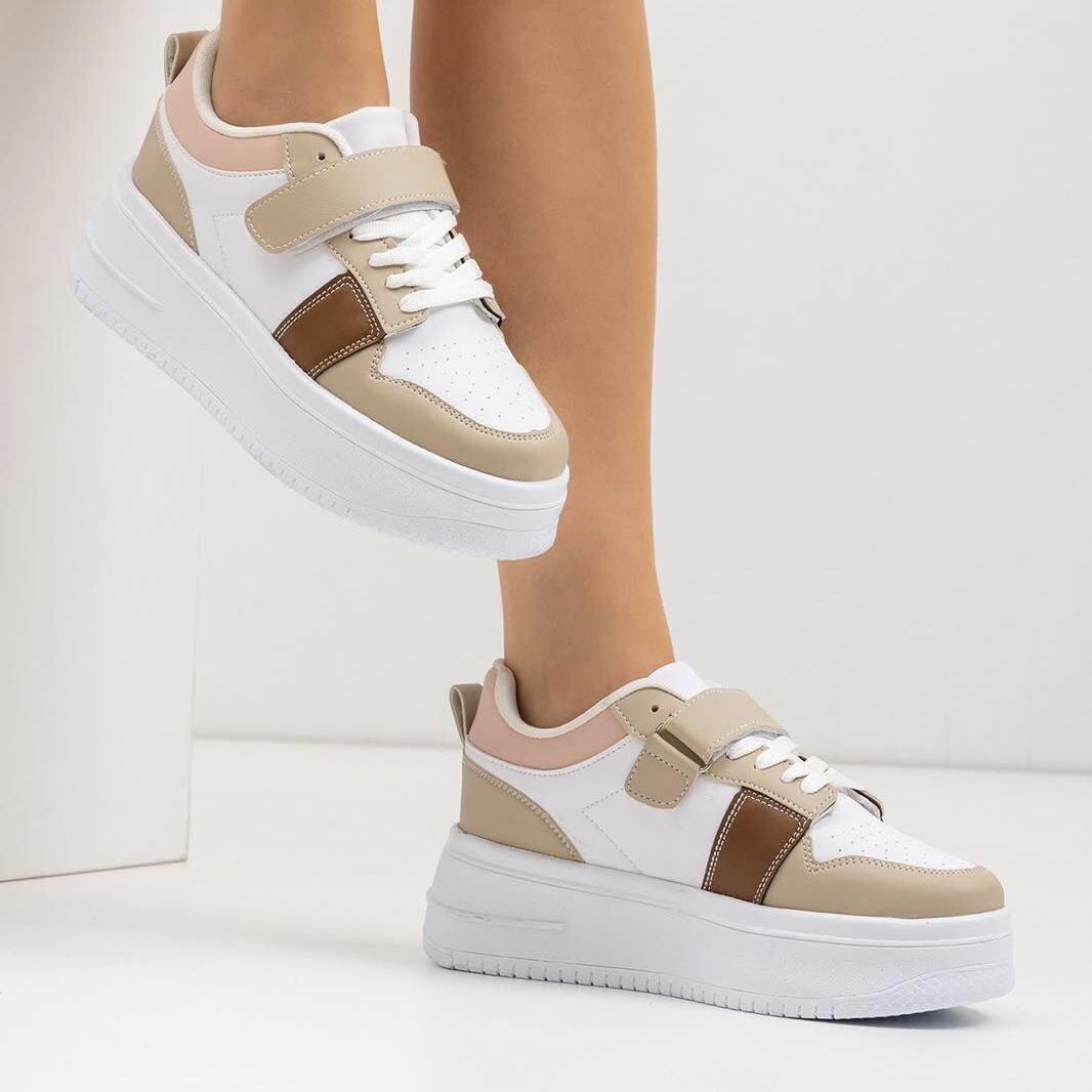 Дамски бели маратонки - Barbara - White - Beige