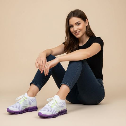 Дамски бяло-лилави маратонки Emily White Purple – Дишащи с Силиконова Подметка