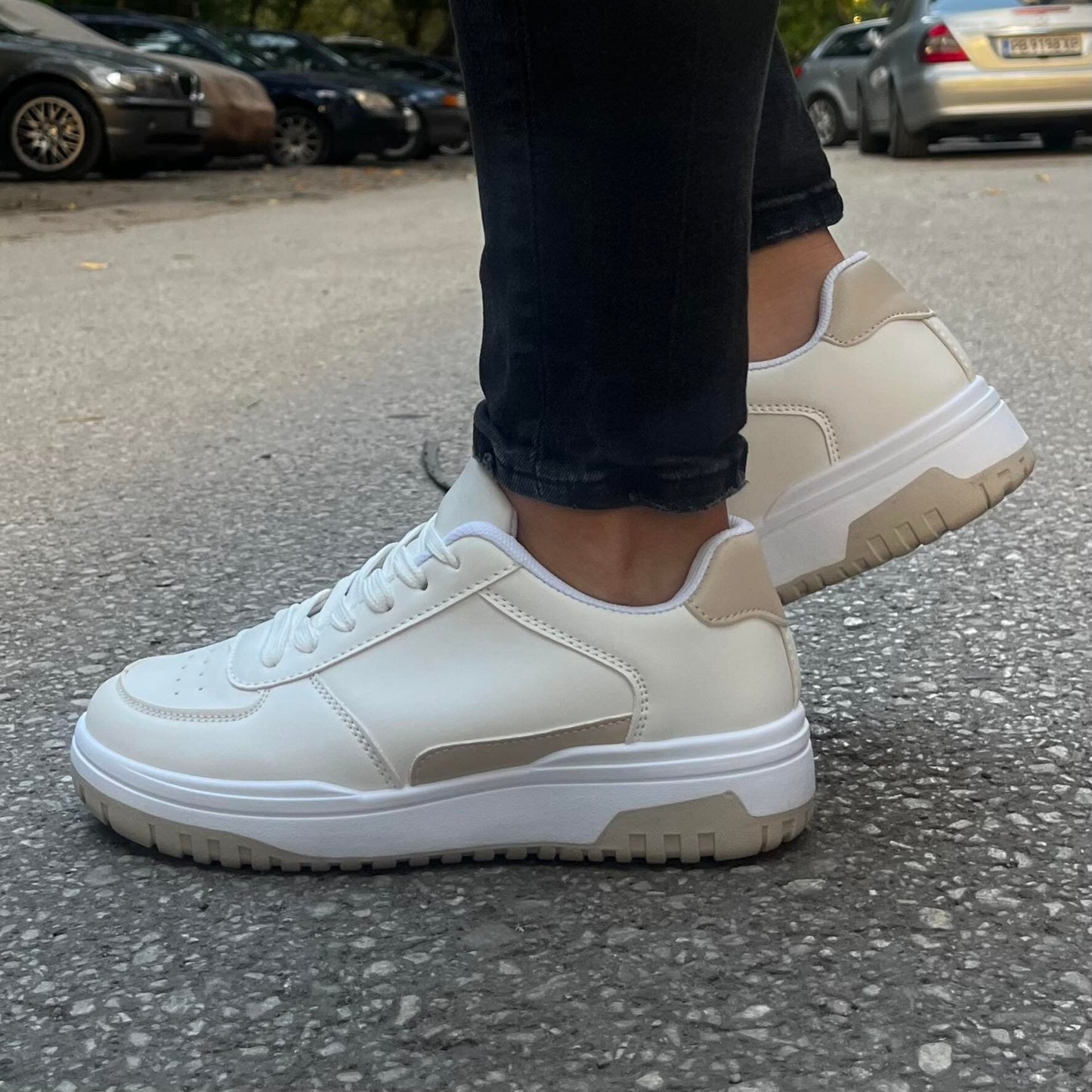 Дамски бели маратонки - Mishel - White - Beige